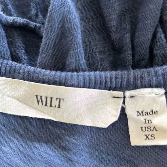 Wilt Blue Racerback Hi Lo Dress w Ruffled & Raw Hems Navy Cotton w MEASUREMENTS - Picture 2 of 11